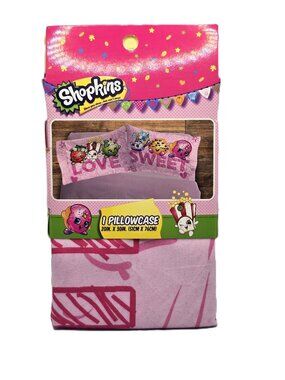 New Shopkins Pillowcase LOVE SWEET Girls Bedding 20" x 30" Pink Bedroom Cookie